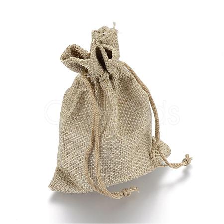 Polyester Imitation Burlap Packing Pouches Drawstring Bags ABAG-R005-17x23-01-1