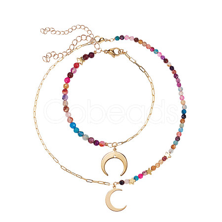 Brass Charm Bracelet & Pendant Necklace Sets SJEW-SZ0001-008G-1