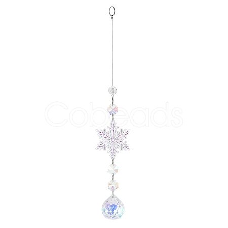AB Color Glass Snowflake Pendant Decorations AJEW-Q144-02P-02-1
