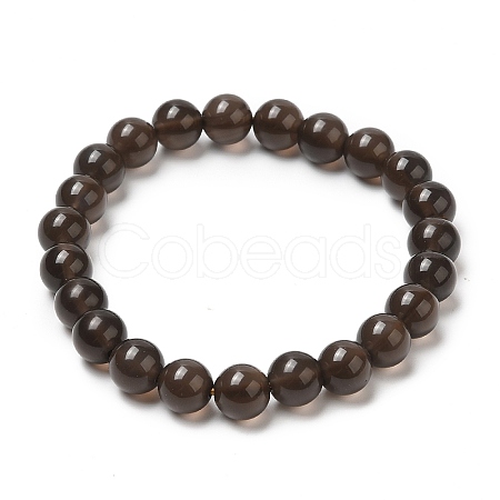 Natural Black Obsidian Beaded Stretch Bracelets BJEW-K228-01-1