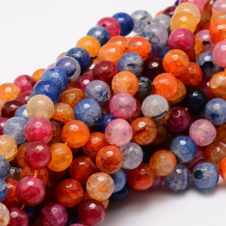 Dyed Natural Agate Faceted Round Beads Strands X-G-E320E-8mm-01-1