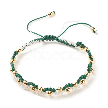 Eye Shape Brass Braided Bead Bracelet BJEW-TA00114-01-1