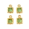 Rack Plating Brass Glass Pendants, Cadmium Free & Lead Free, Long-Lasting Plated, Square, Golden, Spring Green, 7x4.5x2mm, Hole: 1mm