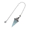 Resin Pointed Dowsing Pendulums, with Natural Aquamarine Chips Inside and Brass Findings, Faceted Cone, 240mm