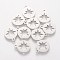 Non-Tarnish 201 Stainless Steel Charms, Flat Round with Hollow Star, Stainless Steel Color, 14x12x1.2mm, Hole: 1.5mm