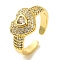 Brass Micro Pave Cubic Zirconia Rings for Women, Long-Lasting Plated, Heart, Golden, Adjustable