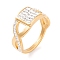 Square 304 Stainless Steel Finger Ring foe Women, with Rhinestone, Golden, 9mm, US Size 6~9(16.5~18.9mm)