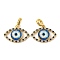 Rack Plating Brass Micro Pave Cubic Zirconia Pendant, with Glass, Long-Lasting Plated, Evil Eye, Real 18K Gold Plated, Dodger Blue, 30x28.5x5.5mm, Hole: 6mm