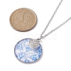 Steel Blue Glass Flat Round & Alloy Pendant Necklace NJEW-JN04453-4