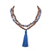 Natural Blue Spot Jasper & Wood Buddhist Necklace NJEW-JN04306-3