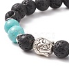 Natural Lava Rock & Synthetic Green Turquoise(Dyed) Stretch Bracelet with Alloy Beaded BJEW-TA00147-04-4