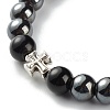 Natural Obsidian & Non-Magnetic Synthetic Hematite Round Beads Energy Stretch Bracelet for Men Women BJEW-JB06968-04-4
