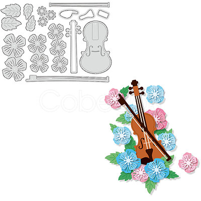 Violin & Flowers & Leaves Carbon Steel Cutting Dies Stencils DIY-WH0309-1281-1