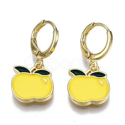 Brass Enamel Huggie Hoop Earrings EJEW-T014-21G-02-NF-1