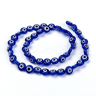 Handmade Evil Eye Lampwork Flat Round Bead Strands LAMP-L058-8mm-04-1