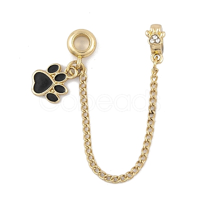 Rack Plating Paw Print Alloy Black Enamel European Safety Chains FIND-C055-05G-01-1