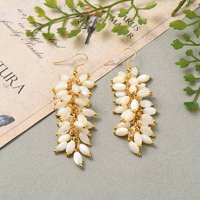 Natural Trochid Shell/Trochus Shell Cluster Earrings EJEW-JE04348-1