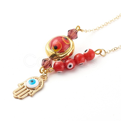 Alloy Enamel Hamsa Hand with Evil Eye Pendant Necklaces NJEW-JN03469-01-1