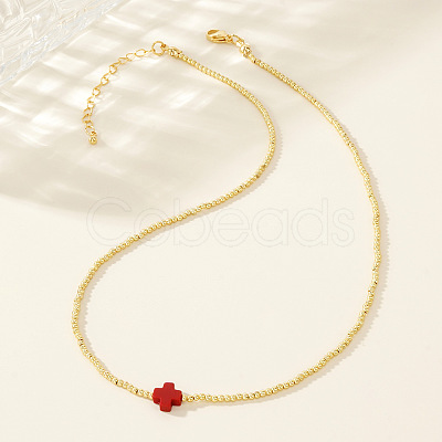 Real 18K Gold Plated 2mm Round Brass Beaded Necklaces HJ8238-2-1