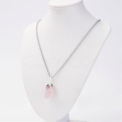 Natural Rose Quartz Pendant Necklaces NJEW-JN01879-02-1