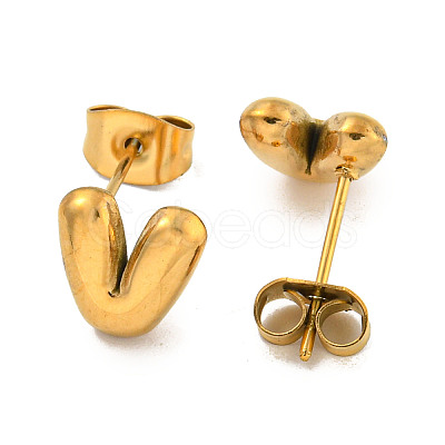 Chunk Letter 304 Stainless Steel Stud Earrings for Women EJEW-G386-01V-G-1