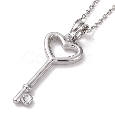 Non-Tarnish 304 Stainless Steel Heart Skeleton Key Pendant Necklace for Women STAS-E154-17P-1