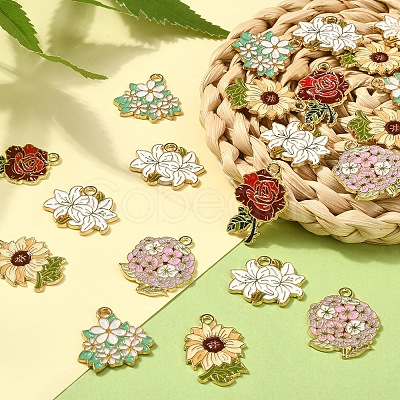 30Pcs 5 Styles Zinc Alloy Enamel Pendants ENAM-CJ0003-09-1