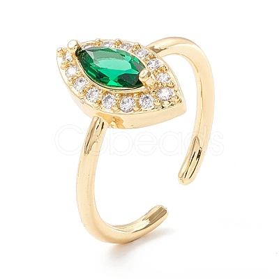 Green Cubic Zirconia Horse Eye Cuff Ring KK-D067-36G-RS-1