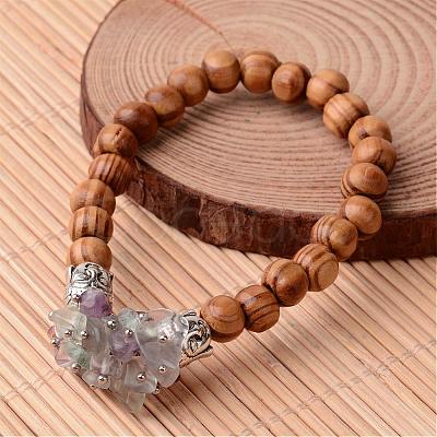 Buddha Head Wood Beaded Stretch Bracelets BJEW-JB02256-1