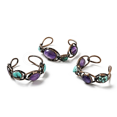 Natural Turquoise & Amethyst Open Cuff Bangle G-D468-07R-1