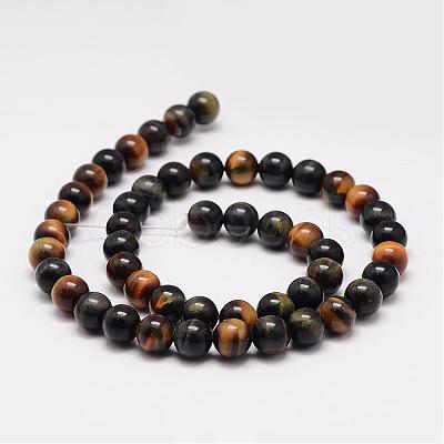 Natural Yellow Blue Tiger Eye(Dyed & Heated) Bead Strands G-K153-B39-8mm-A-1