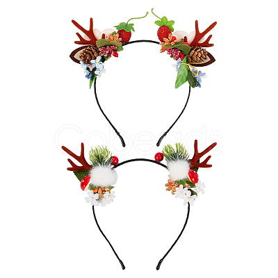 ANATTASOUL 2Pcs 2 Style Christmas Theme Antler Cloth & Iron Alligator Hair Bands MRMJ-AN0001-01-1