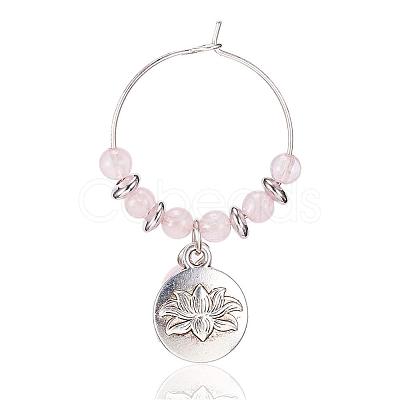 Natural Rose Quartz Wine Glass Charms AJEW-JO00154-01-1