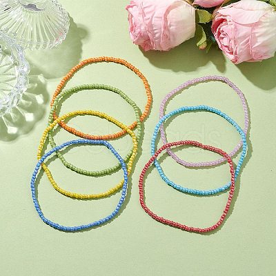 7Pcs Glass Seed Bead Anklets AJEW-AN00580-1