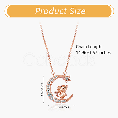 Chinese Zodiac Necklace Mouse Necklace 925 Sterling Silver Rose Gold Rat on the Moon Pendant Charm Necklace Zircon Moon and Star Necklace Cute Animal Jewelry Gifts for Women JN1090A-1