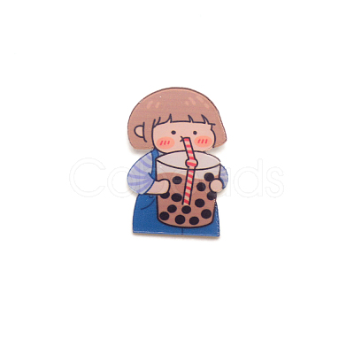 Cute Girl Drinking Figure Brooch Pin JEWB-TAC0002-72-1