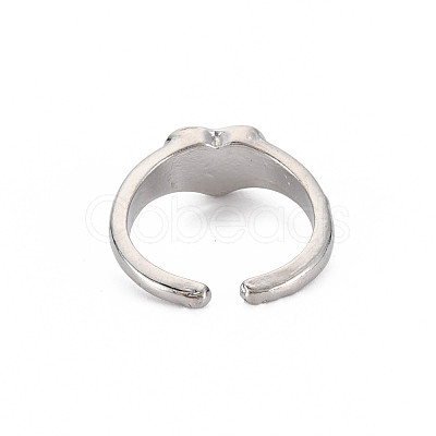 Enamel Heart Open Cuff Ring RJEW-S038-215-1