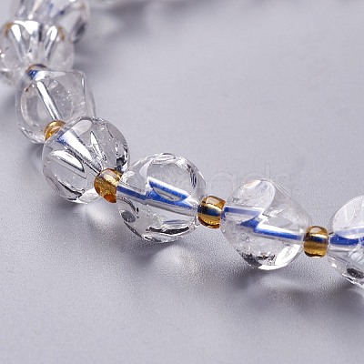 Faceted Natural Quartz Crystal Stretch Beaded Bracelets BJEW-H543-A10-1