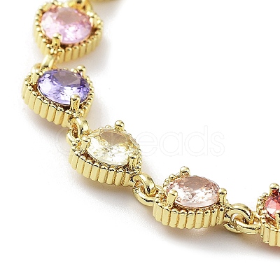 Valentine's Day Rack Plating Brass Cubic Zirconia Heart Link Chain Bracelets for Women BJEW-D032-03G-01-1