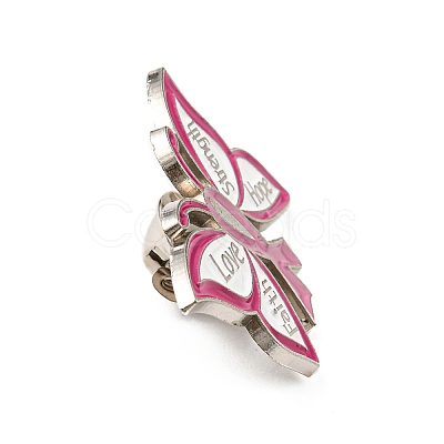 Butterfly & Breast Cancer Awareness Ribbon Alloy Enamel Pin JEWB-B006-12B-1