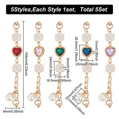 WADORN 5 Sets 5 Colors Retro Love Heart Jewelry Phone Case Chain Strap AJEW-WR0001-40-1