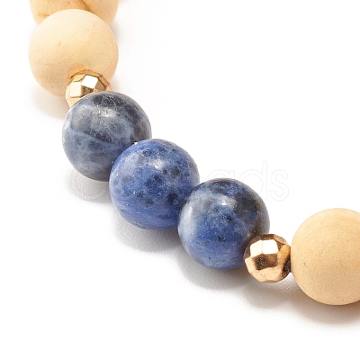 Natural Wood Round Beads Stretch Bracelet BJEW-JB07278-1