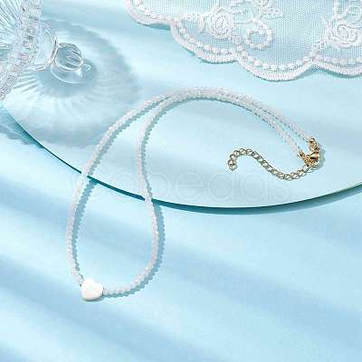 Glass Beads with Shell Heart  Necklaces NJEW-JN04681-02-1