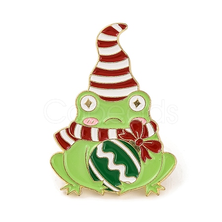 Christmas Frog with Bell Alloy Enamel Pins for Backpack Clothes JEWB-A024-01A-1