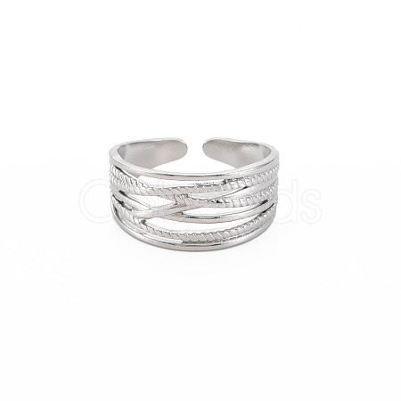 304 Stainless Steel Criss Cross Open Cuff Ring for Women RJEW-S405-215P-1