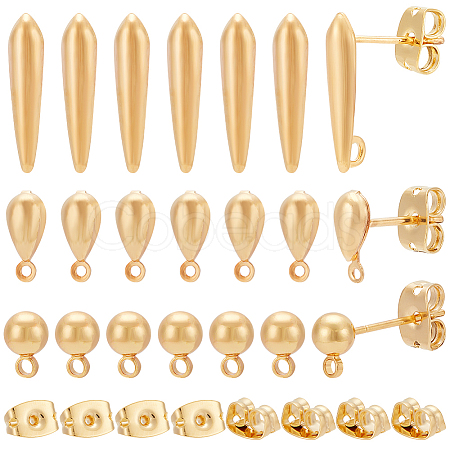 BENECREAT 30Pcs 3 Style Ball & Teardrop Brass Stud Earring Findings KK-BC0012-24-1