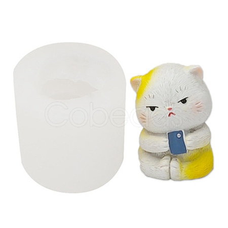 Cat with Phone Food Grade Silicone Molds DIY-M031-32-1