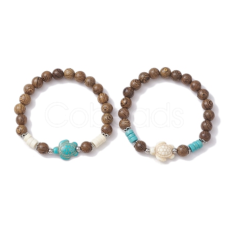 2Pcs 2 Colors Beach Tortoise Synthetic Turquoise Bracelets BJEW-JB10303-1