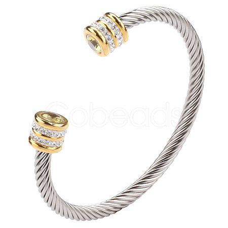 November Twisted Stainless Steel Rhinestone Open Cuff Bangles VG2033-11-1