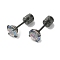 Cubic Zirconia Diamond Stud Earrings, Gunmetal Titanium Steel Jewelry for Women, Colorful, 6mm, Pin: 0.9mm